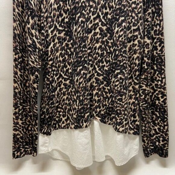 Faded Glory Collared Blouse Women's Large Animal Leopard Print Layered Casual - Picture 3 of 10